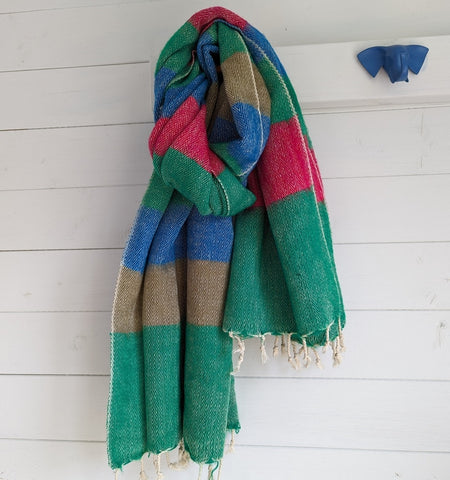 RETRO BRIGHT STRIPE NEPALI RECYCLED WOOLLY SHAWL