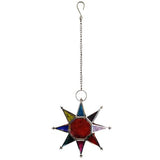 RED & MULTI-COLOURED STAR TEALIGHT LANTERN