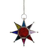 RED & MULTI-COLOURED STAR TEALIGHT LANTERN