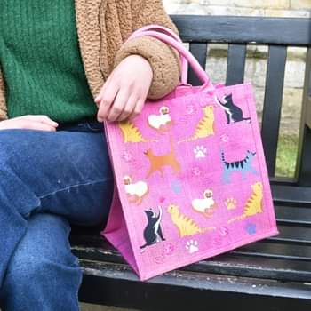 CAT JUTE SHOPPING BAG - PINK