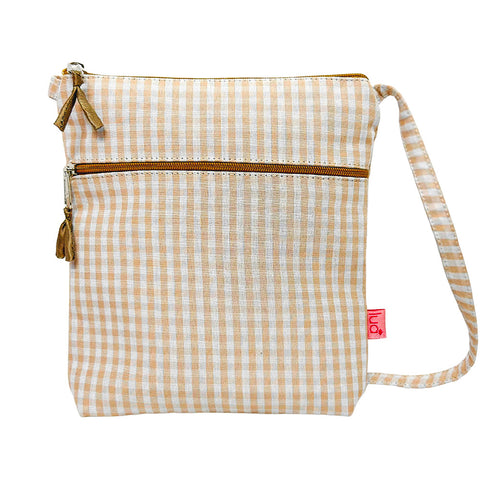 SAND GINGHAM CHECK CROSS BODY BAG - by Lua
