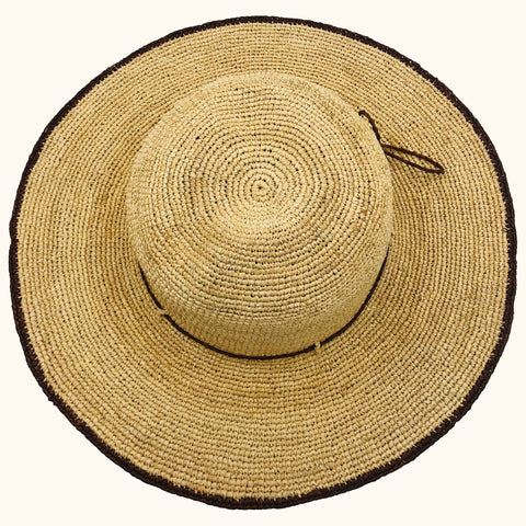 BLACK RIM CROCHETED RAFFIA SUN HAT
