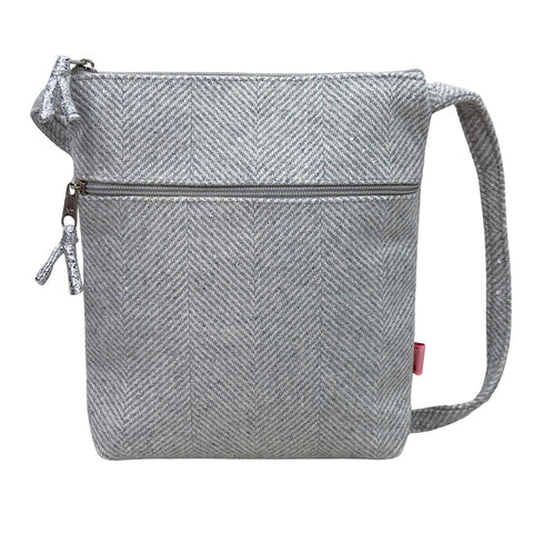 SILVER GREY HERRINGBONE CROSS BODY BAG - by Lua