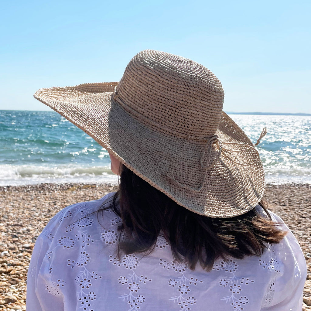 Packable Crocheted Natural Raffia Sun Hat Flat Brim Ethically Ted 1388