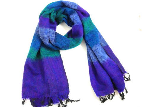BLUE STRIPE NEPALI RECYCLED WOOLLY SHAWL