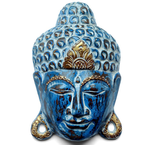 WOODEN BUDDHA MASK - blue