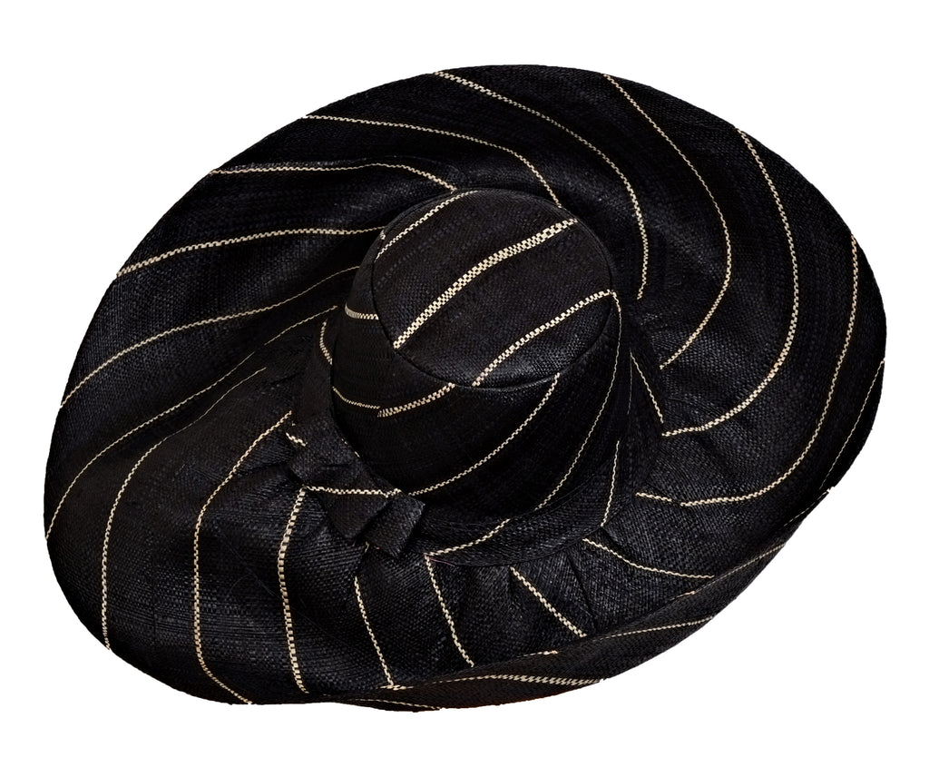 BLACK PINSTRIPE MEDIUM BRIM PACKABLE RAFFIA HAT ethically gifted
