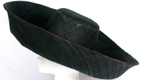 BLACK WIDE BRIM PACKABLE RAFFIA HAT