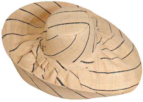NATURAL PINSTRIPE WIDE BRIM PACKABLE RAFFIA HAT