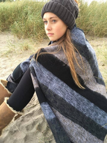 GREY STRIPE NEPALI RECYCLED WOOLLY SHAWL
