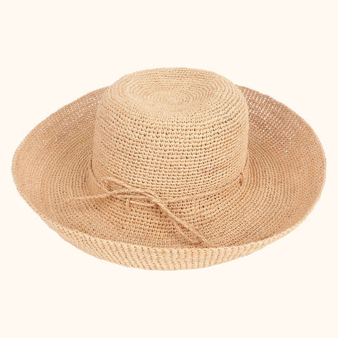 PACKABLE CROCHETED NATURAL RAFFIA SUN HAT - CURVED BRIM