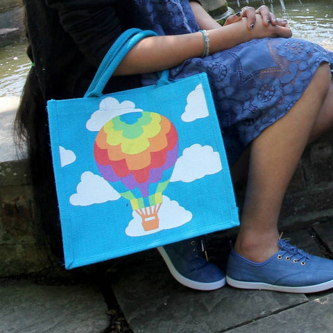 RAINBOW HOT AIR BALLOON JUTE SHOPPING BAG
