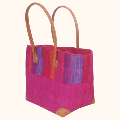PINK STRIPE RAFFIA BASKET