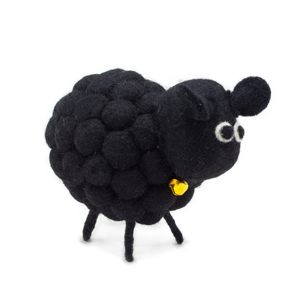 BLACK WOOL FELTED POM POM SHEEP