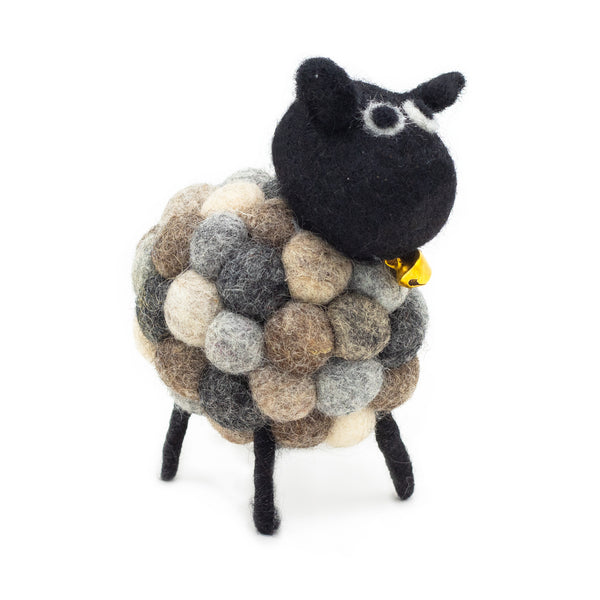 GREY WOOL FELTED POM POM SHEEP