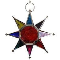 RED & MULTI-COLOURED STAR TEALIGHT LANTERN