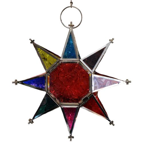 RED & MULTI-COLOURED STAR TEALIGHT LANTERN