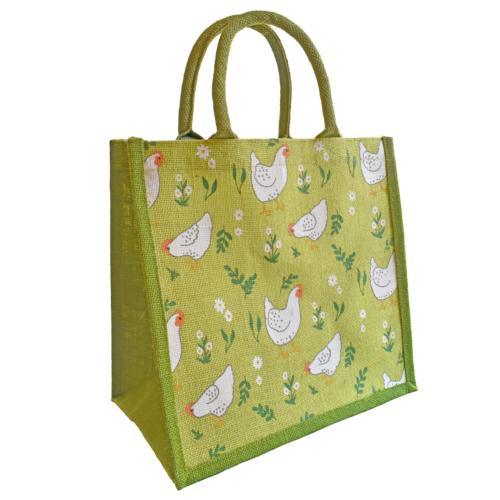 HENS JUTE SHOPPING BAG - GREEN