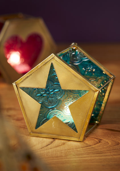 TURQUOISE STAR TEALIGHT LANTERN