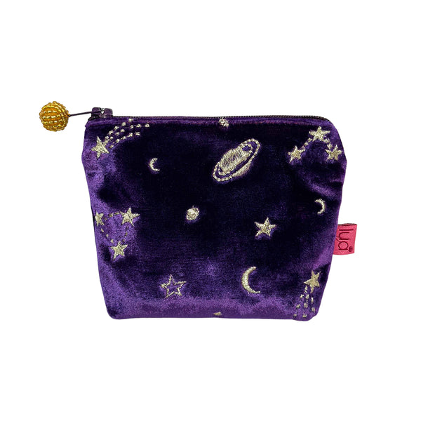 PURPLE VELVET MOON & STARS SMALL COIN PURSE - by Lua