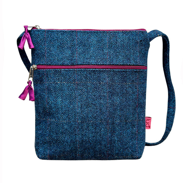 NAVY BLUE HERRINGBONE CROSS BODY BAG - by Lua