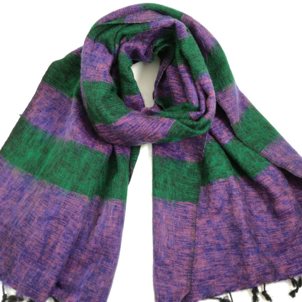 PURPLE & GREEN STRIPE NEPALI RECYCLED WOOLLY SHAWL