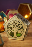 GREEN PENTAGON TREE OF LIFE TEALIGHT LANTERN