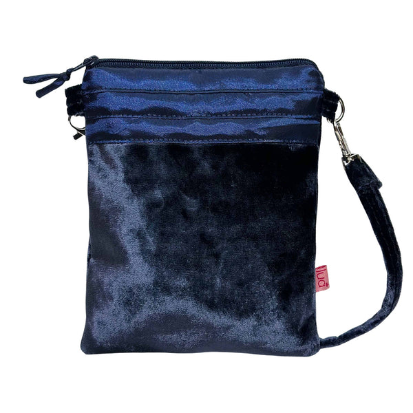 DARK BLUE VELVET CROSS BODY BAG - by Lua