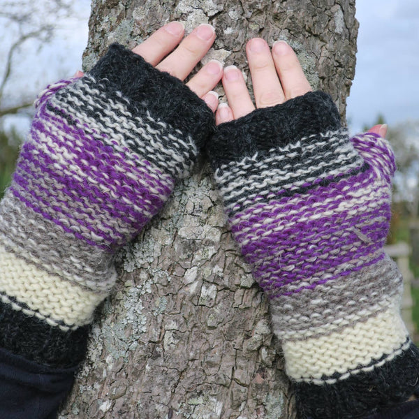 PURPLE MARL KNITTED FINGERLESS GLOVES - by Cool Trade Winds