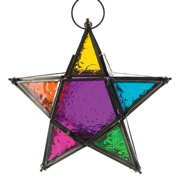 MULTI-COLOURED STAR TEALIGHT LANTERN