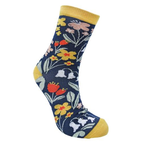 BLUE FLORAL BAMBOO SOCKS - ladies