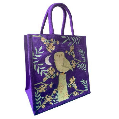 OWL JUTE SHOPPING BAG  - PURPLE