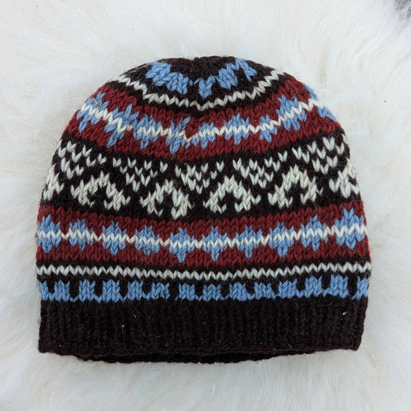 FAIR ISLE BROWN KNITTED BEANIE