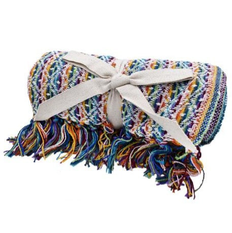 MULTI-COLOURED DIAMOND RECYCLED COTTON BLEND THROW