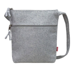 SILVER GREY HERRINGBONE CROSS BODY BAG - by Lua