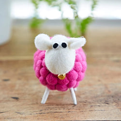 PINK WOOL FELTED POM POM SHEEP