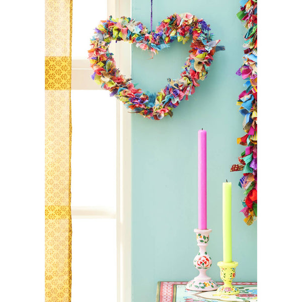 Recycled Sari Multi Coloured Heart Wreath