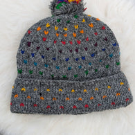 GREY RAINBOW BOBBLE WOOL KNIT HAT