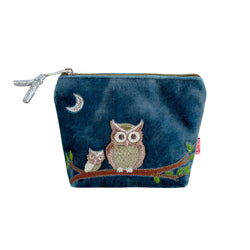 BLUE VELVET OWL SMALL COIN PURSE - by Lua