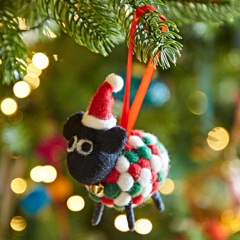 CHRISTMAS POM POM SHEEP DECORATION