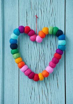 Rainbow Felt Ball Heart Wreath