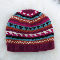 FAIR ISLE RASPBERRY KNITTED BEANIE