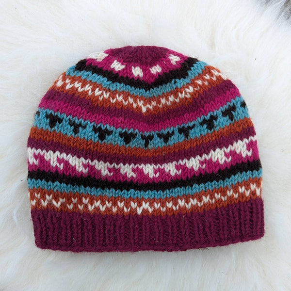 FAIR ISLE RASPBERRY KNITTED BEANIE