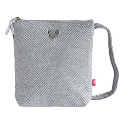 SILVER SPARKLE HEART HERRINGBONE CROSS BODY BAG - by Lua