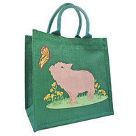 PIG JUTE SHOPPING BAG - GREEN