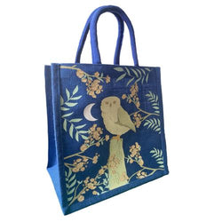 OWL JUTE SHOPPING BAG  - BLUE