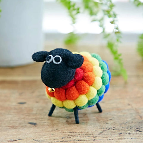 RAINBOW WOOL FELTED POM POM SHEEP