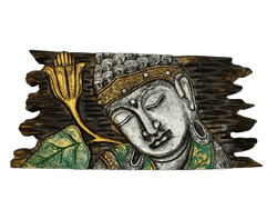 WOODEN BUDDHA PLAQUE SILVER