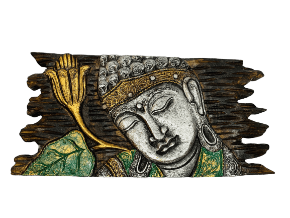 WOODEN BUDDHA PLAQUE SILVER