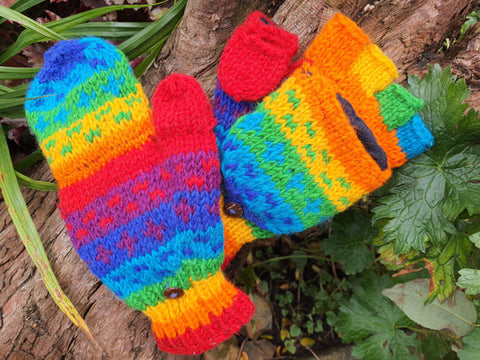 RAINBOW FOLDOVER MITTENS - by Cool Trade Winds